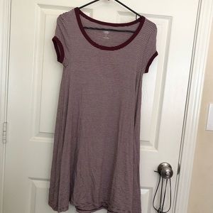 Super soft burgundy and white striped tshirt dress